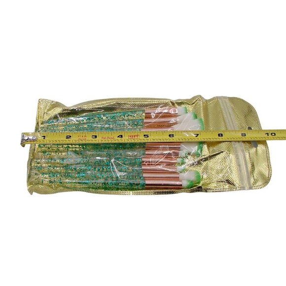 NEW Set of 10 Cosmetic MakeUp Brushes Green Glittered Acrylic Handle Sealed Pkg - Picture 7 of 7